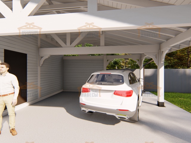 Навес для двух автомобилей с хозблоком БАВАРИЯ MAXI 2.0 — Фото 10