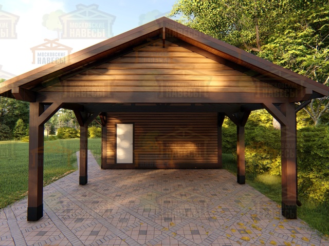 Деревянный навес для двух машин с каркасным домиком ОЛИМП — Фото 12